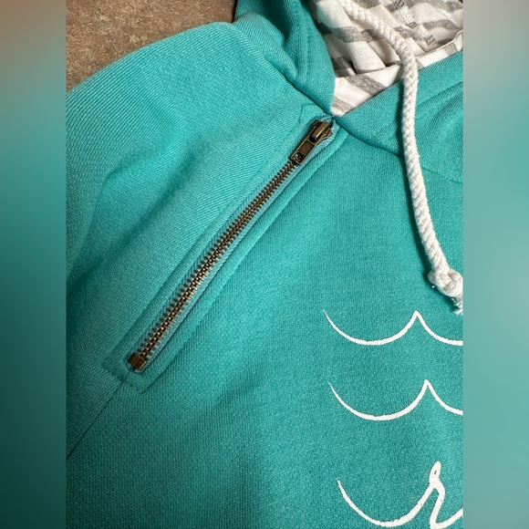 SOLD - Cozy Turquoise and Striped Hoodie - Rainy Lake, Thunderbird Lodge - Picture 8 of 9